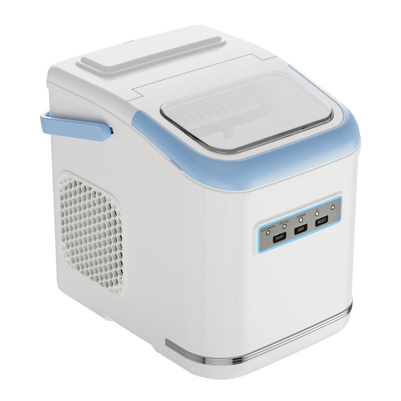 Machine à glaçons de comptoir Northair avec lumière d'ambiance bleue, 12 kg de glace par jour, 9 glaçons ronds en 6 minutes, machine à glaçons compacte et portable avec poignée, réservoir d'eau de 1,3 L et 2 tailles de glaçons, blanche