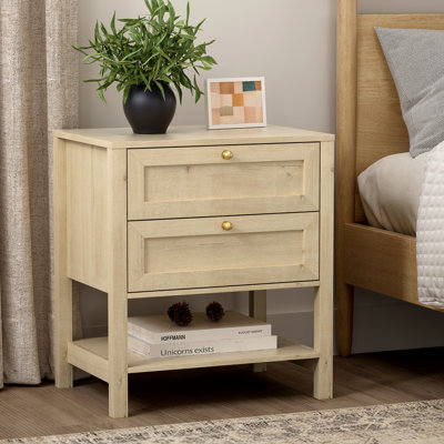 2-Drawer Wooden Nightstand With Shelf