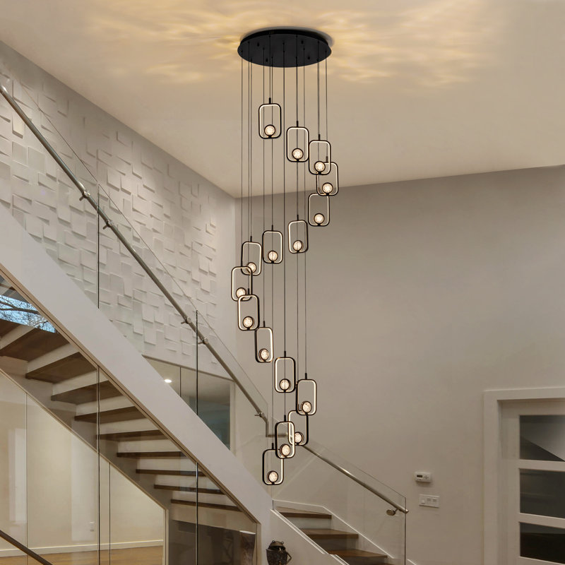 Pawnee 16-Light Black Cylinder Chandelier with Crystal Balls, Dimmable LED Lights & Remote Control for High Ceilings