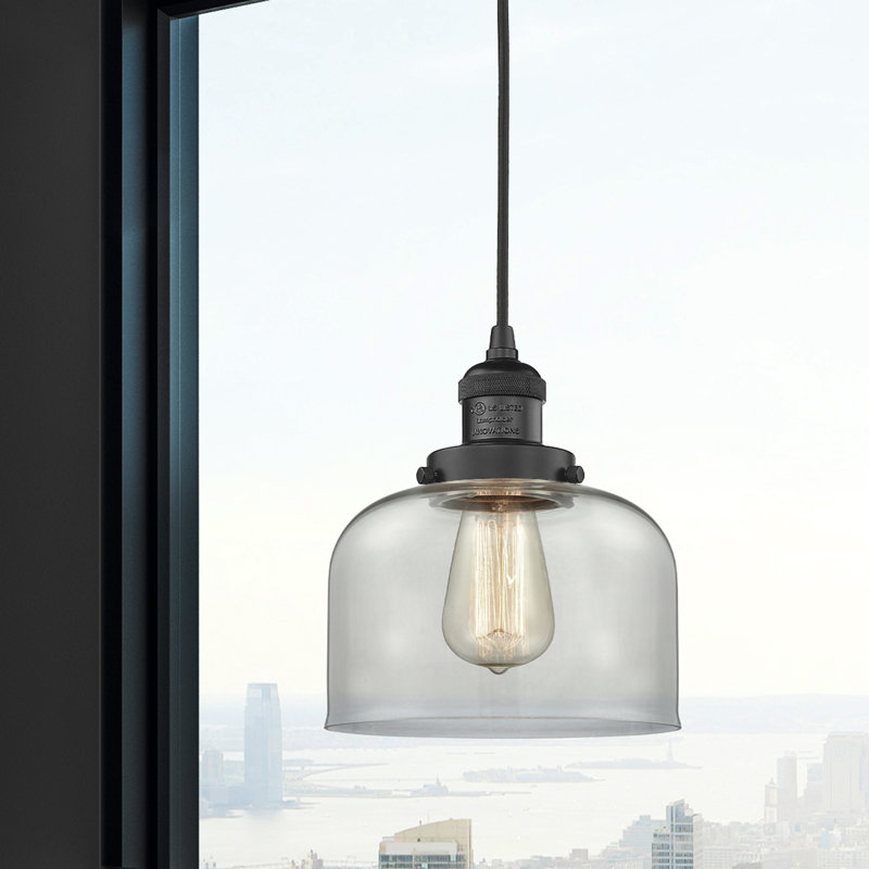 Luminaire suspendu en forme de cloche à 1 lumière Metropole, Noir mat, Transparent, DEL