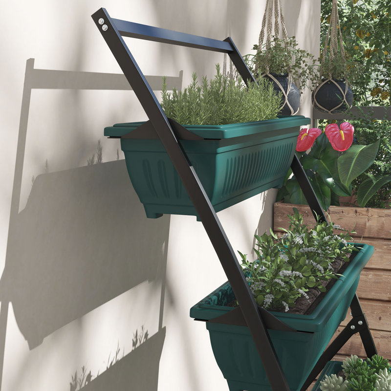 4-tier vertical garden planter with self-draining design, Green