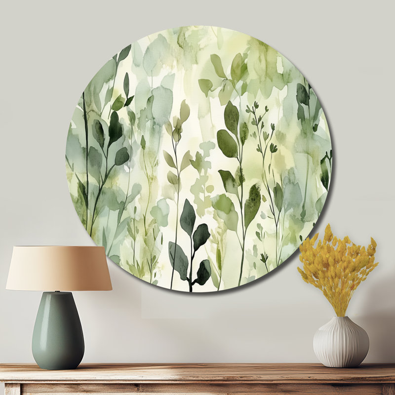 Décoration murale ronde en métal Botanical Leaves - Feuilles, L 29 po x H 29 po