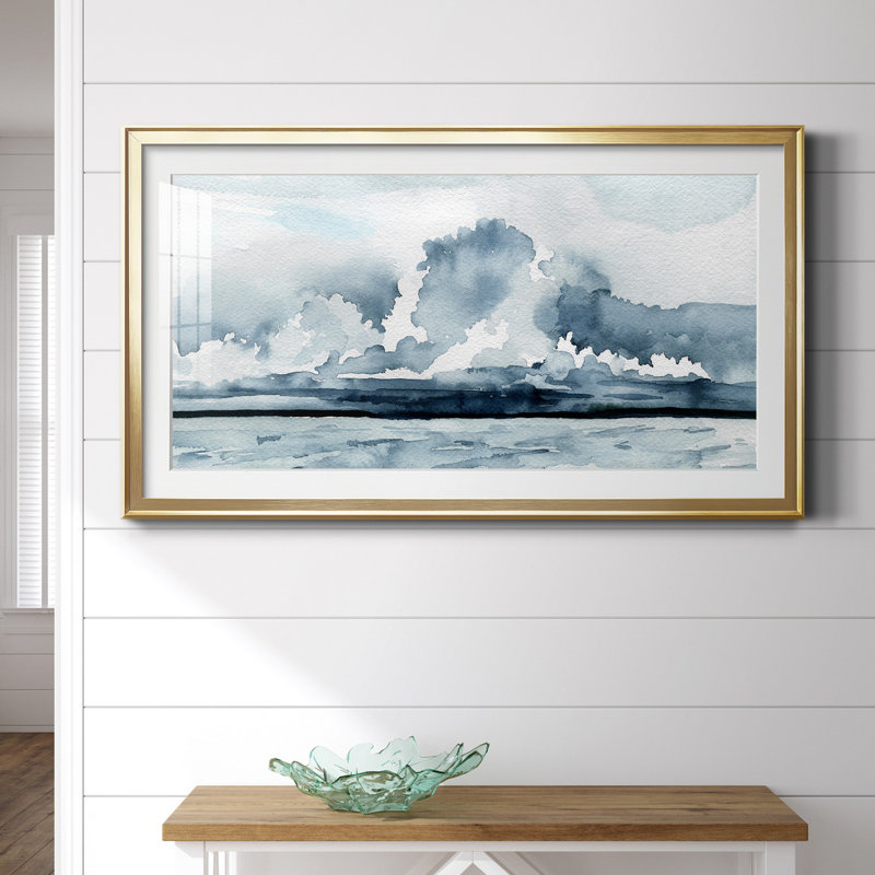 Passing Rain Storm II - peinture encadrée, H 22,5 po x l 42,5 po x P 1,5 po, Papier encadré doré, Blanc