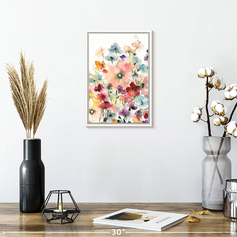 Coquelicots et pois sucrés, 9" x 13", Floating Frame White