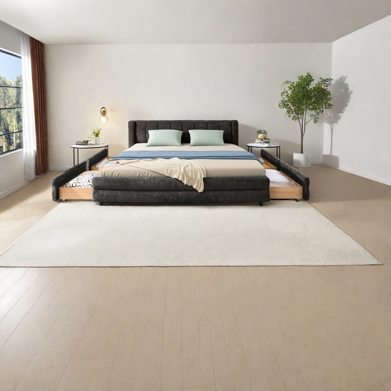 Lits modernes spacieux avec rangement, plateforme en chenille pour grand lit