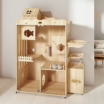 Luxury Solid Wood Cat House with Magnetic Night Light