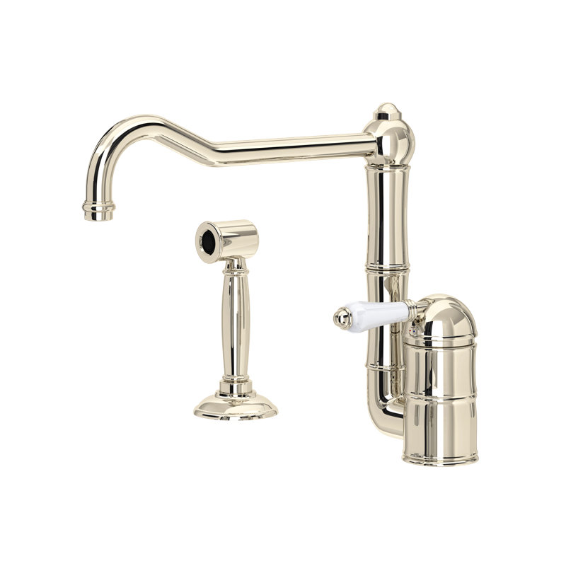 Acqui® Single Handle Kitchen Faucet, Tuscan Brass, With Side Spray, Porcelain Lever Handle