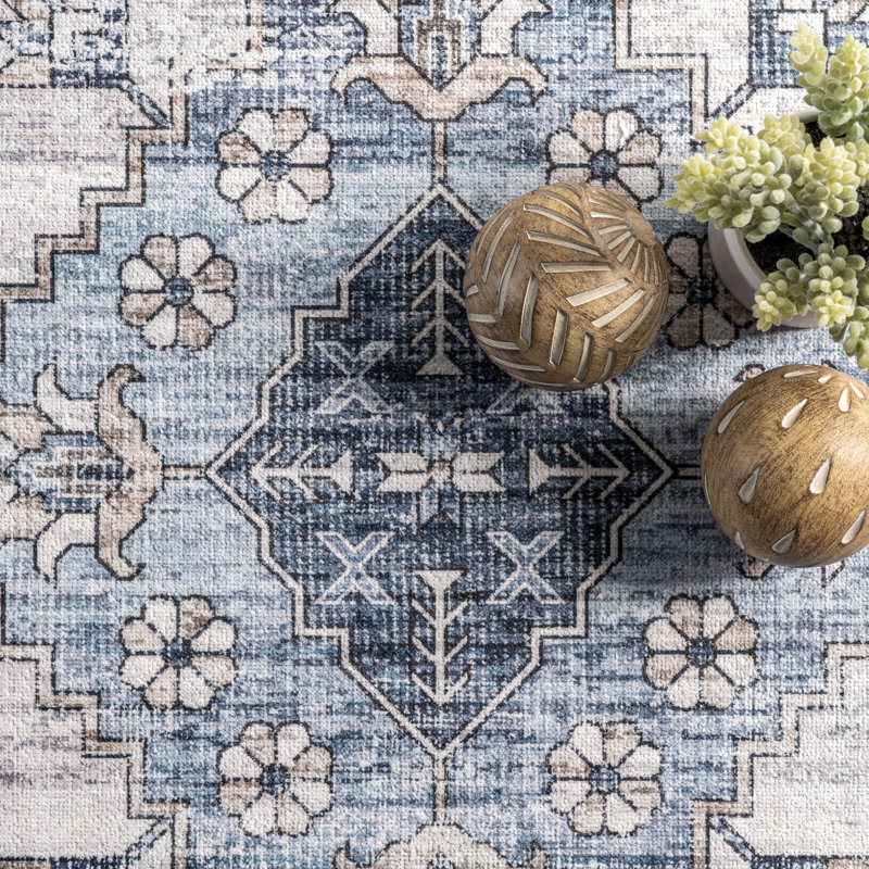 Tapis décoratif lavable en machine pour salon Eckles Medallion, Tapis de couloir 2 pi 6 po x 6 pi