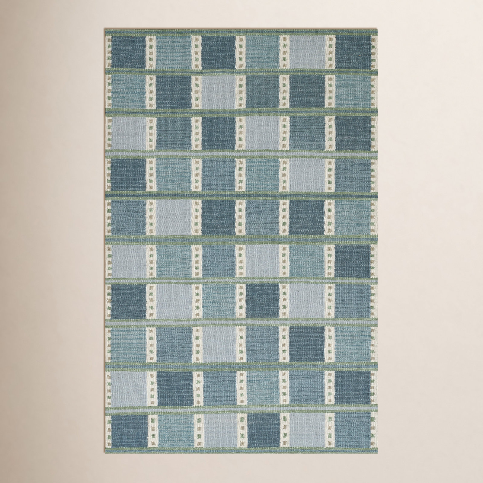 Freya Blue Hand-Woven Geometric Wool Rug, Rectangle 9' x 12'