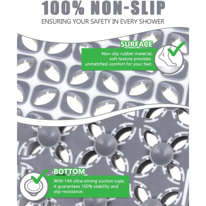 24"x24" Non-slip Square Shower Mat Grey