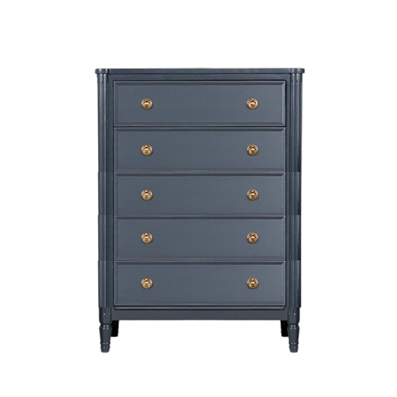 Commode haute Ginie, 5 tiroirs et pieds de ferme, brun noir, Malte - bleu