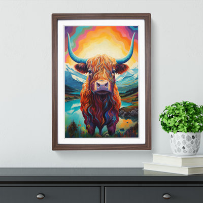 Highland Cow Futurism No.2 - Single Picture Frame Print on Wood