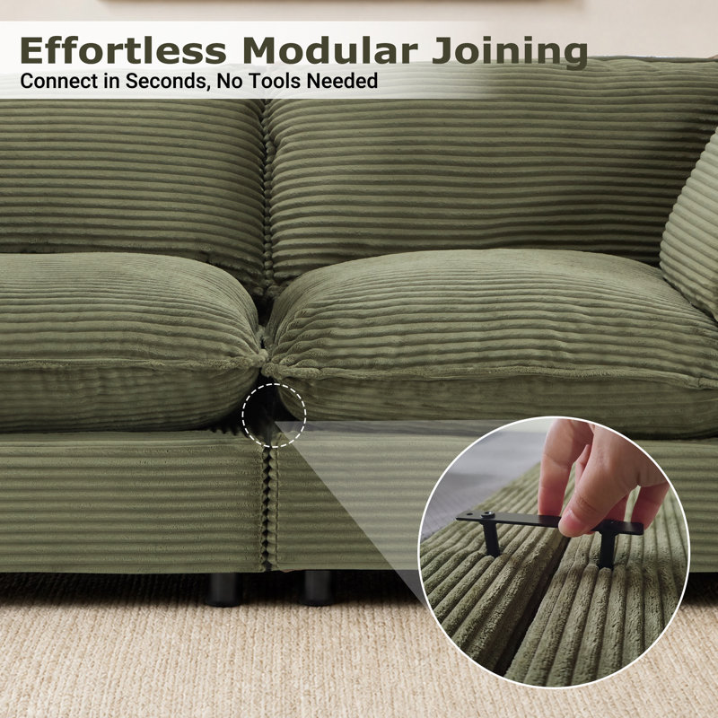 Canapé modulaire avec repose-pieds 31,5 po Annamaria, Velours côtelé vert