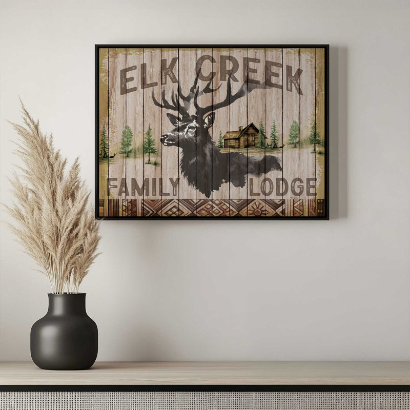 «Elk Creek Family Lodge» par Nicole DeCamp, reproduction d'art, L 24 po x H 18 po, Doré, Toile avec cadre