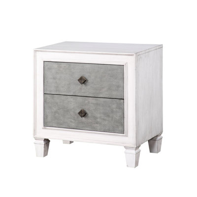 Night Stand In Grey And White With Secure Drawer Function & Construction Functionality