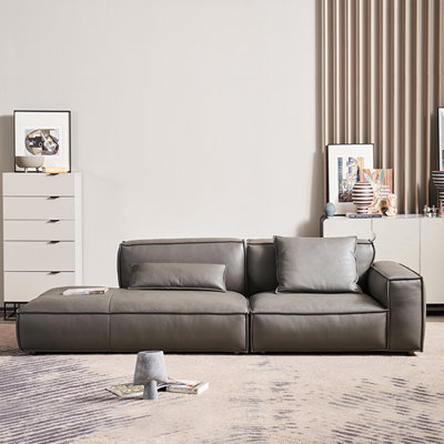 Gray Genuine Leather Modular Sofa cushion couch