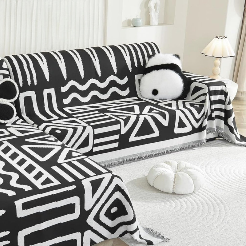 Washable Sofa Slipcover, Sofa Cover 3 Seater for Corner Sofa 180 x 300 cm Black