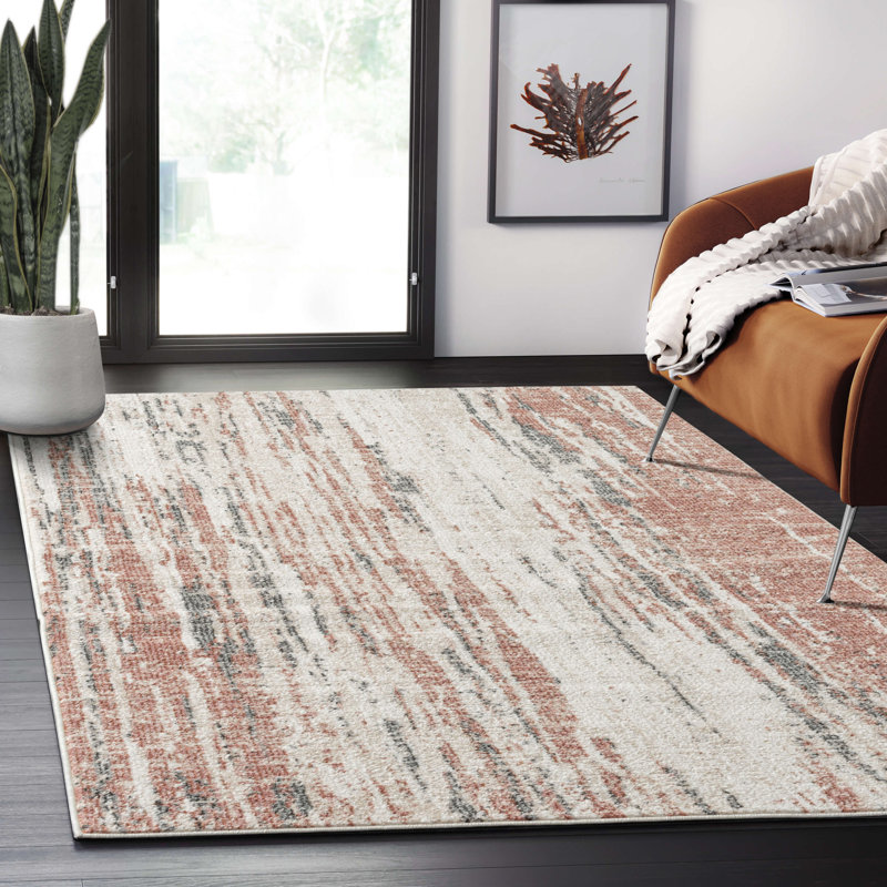 Tapis abstrait gris tissé à la machine Genebern, Rectangle 5 pi 3 po x 7 pi 6 po