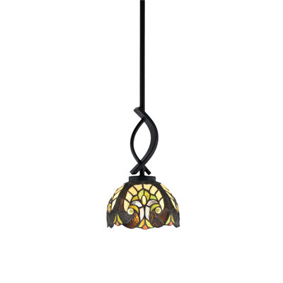 Amerra Cavella Stem Hung Mini Pendant Shown In Matte Black Finish With 7" Ivory Cypress Art Glass