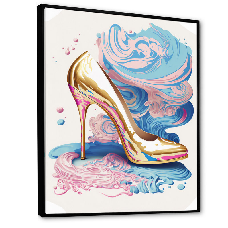 Art déco rose et bleu, chaussures à talons hauts V - Impression sur toile, H 40 po x l 30 po x P 1,5 po
