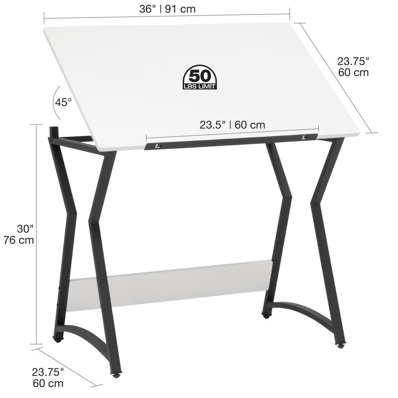 36" Wide Adjustable White and Black Craft Drawing Table
