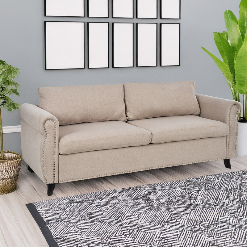 Canapé-lit rembourré avec grand matelas Nero 2-en-1, Beige Polyester