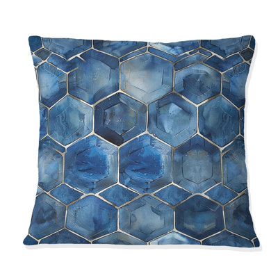 Imprimé hexagonal bleu et blanc - Coussin moderne
