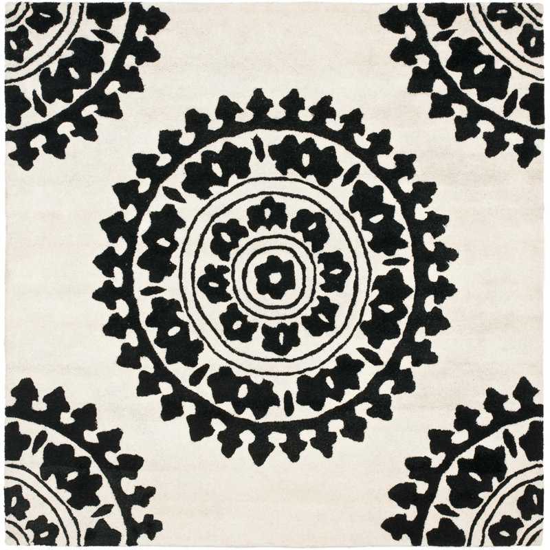 Candelo Hand Tufted Wool & Viscose Pile Floral Rug, Square 6'
