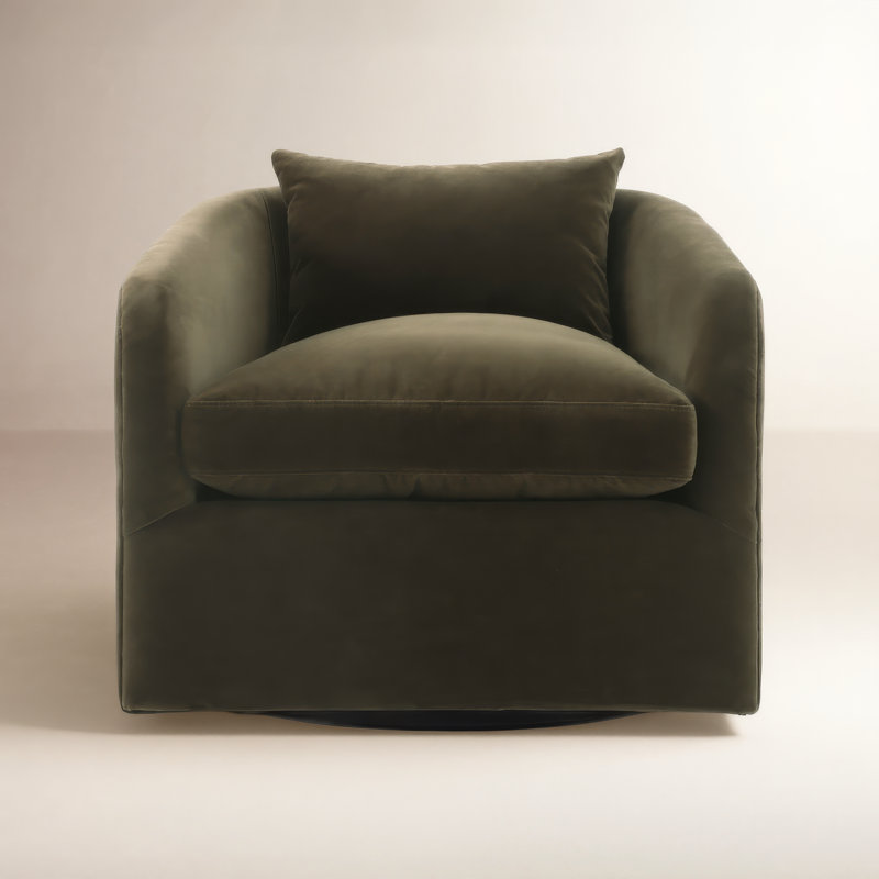 Redmond 31.5" W Suede Swivel Armchair, Surrey Olive Cotton Blend