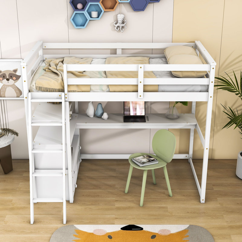 Dlayna Kids Twin Loft Bed with Drawers, White