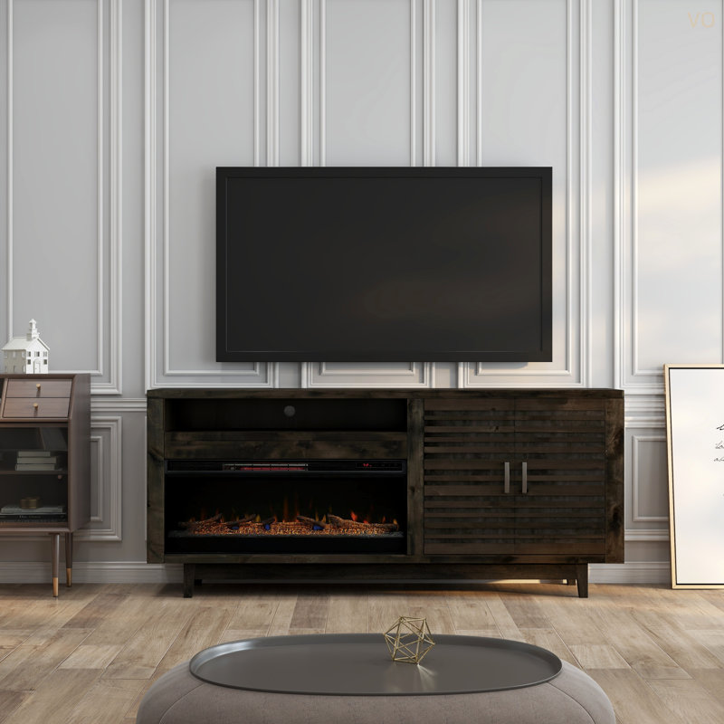 Console de 83 po avec foyer électrique pour téléviseur de 83 po ou moins, assemblage minimal, finition brun anthracite