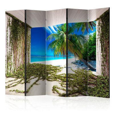 Genola 225cm W x 172cm H 5 - Panel Solid Wood Folding Room Divider