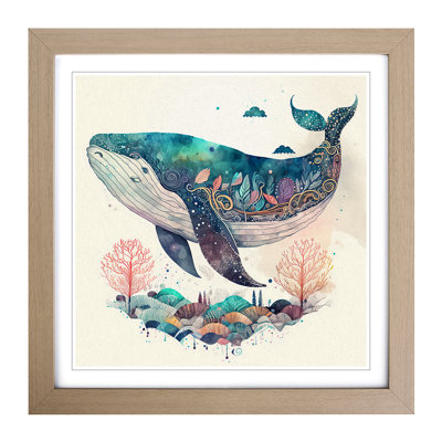 Whale Boho No.1 - Single Picture Frame Print on Wood