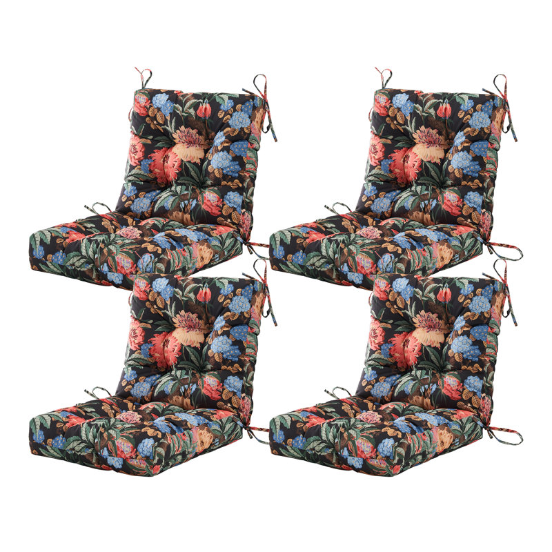 Outdoor 4'' Seat / Back Cushion, Black Floral 2