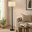 Lampe sur pied 64 "en bois massif sculpté avec abat-jour en lin, ampoule DEL incluse-875988341