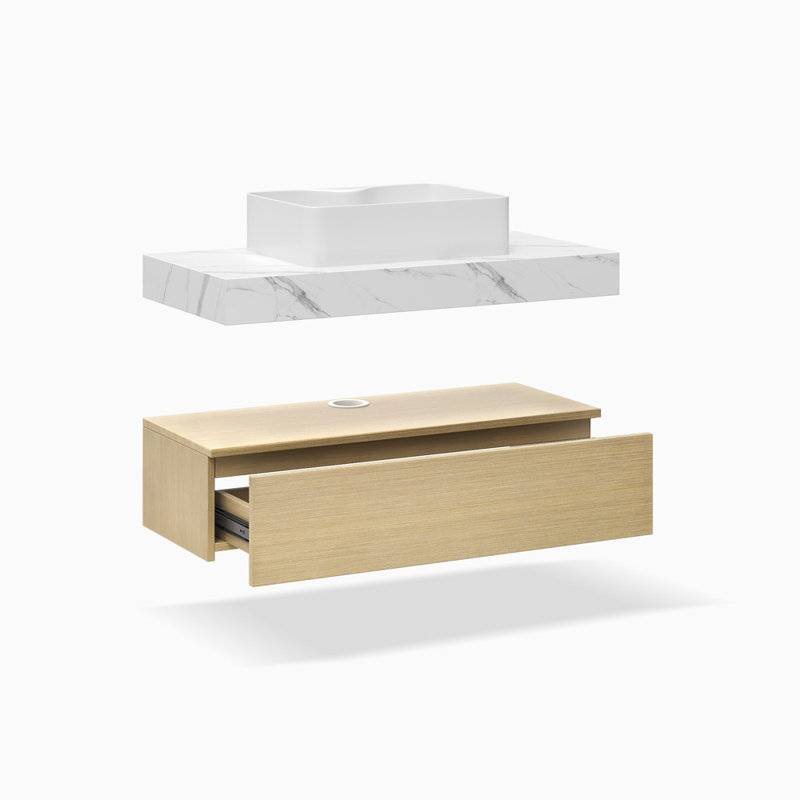 Meuble-lavabo mural simple 39,4 po avec comptoir en pierre, Chêne
