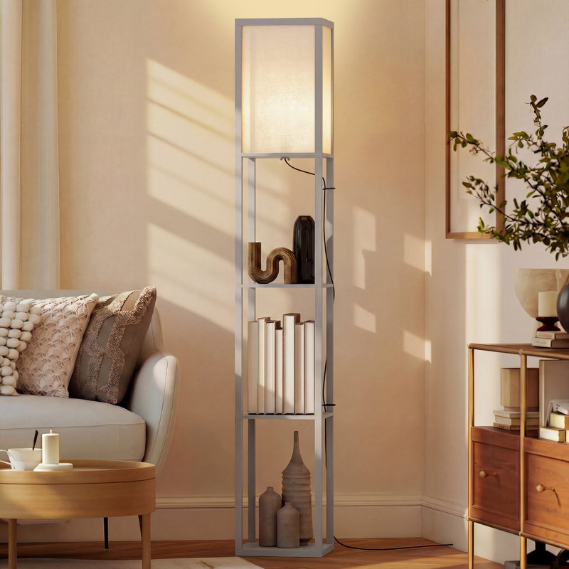 Retweet Floor Lamp Reading Lamp with 3-Tier Storage Shelf for Home Office, 3000K, Grey