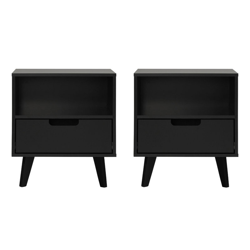 Merrylee 1-Drawer Nightstands with Open Cubby, Black