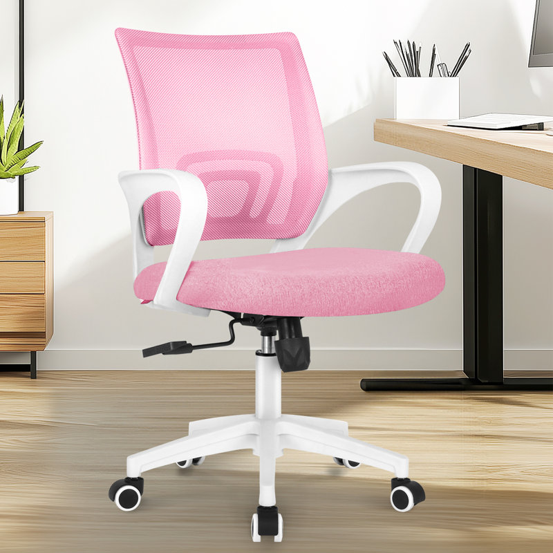 Chaise de bureau ergonomique en filet Nedrah, Blanc / Rose, 1 pièce