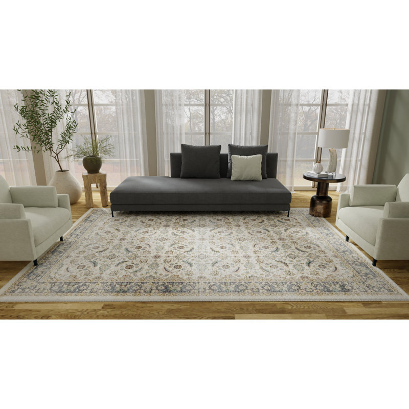 Tapis bleu délavé à la machine Whitley, Rectangulaire 8 pi x 10 pi
