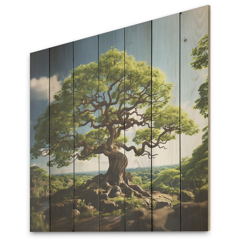 Maple Tree With Graceful Curves I - Tree Maple Wood Art On Natural Pine Wood, 15" H x 15" W