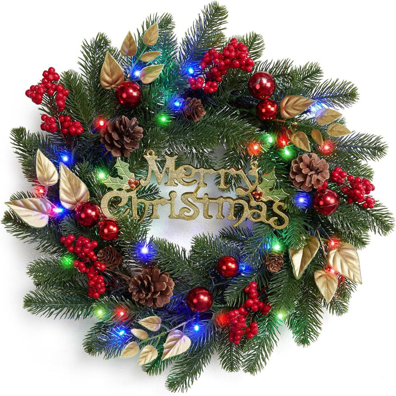Couronne de Noël de 18 pouces à piles avec 40 lumières DEL pour l'intérieur et l'extérieur
