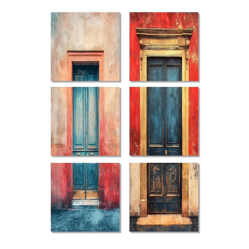Ensemble de 6 photos de portes murales bleues Parisian Whimsy, Toile tendue, Ne s’applique pas