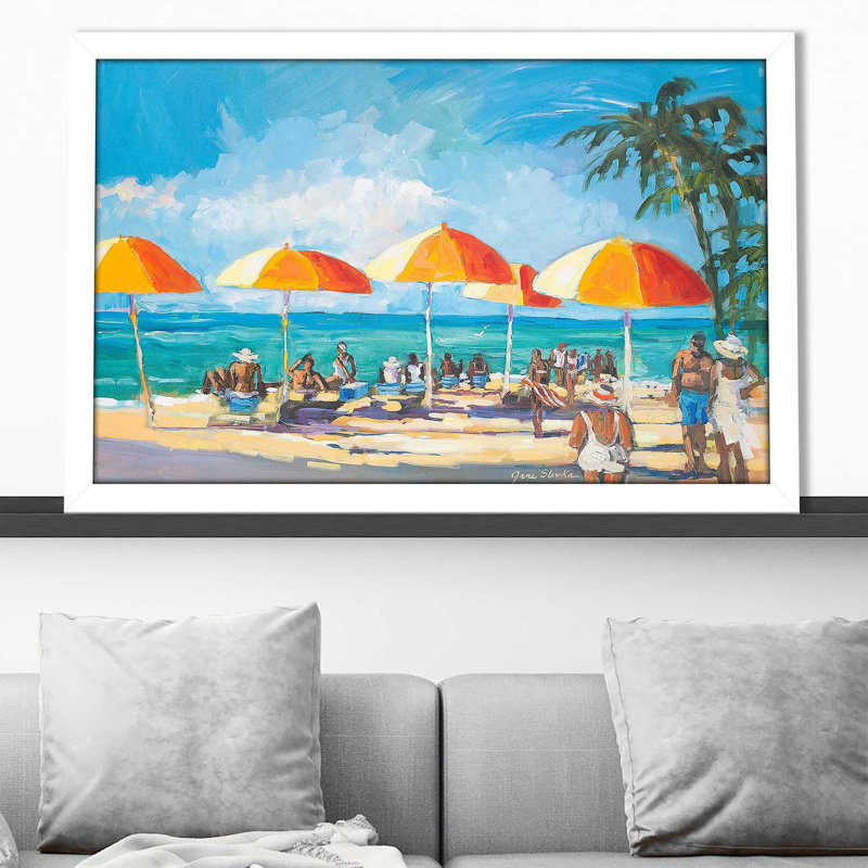 «Sunny Daze» par Jane Slivka - Peinture, Cadre blanc, H 27,5 po x l 39,5 po x P 0,75 po