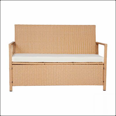 Banc de rangement durable en rotin PE avec capacité de 70 gallons, coffre de terrasse imperméable et sièges confortables