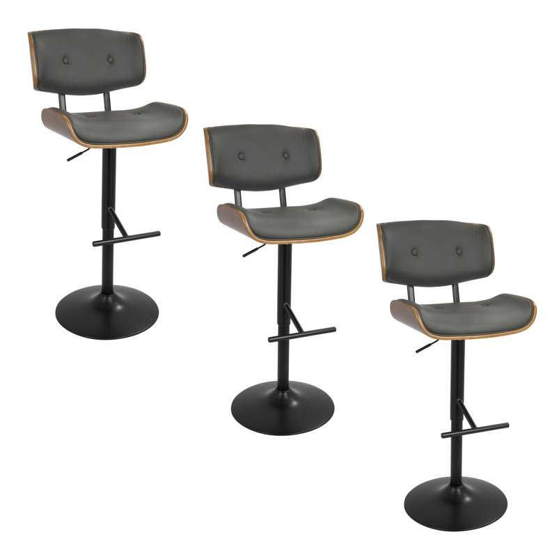 Lombardi Adjustable Barstool - Set Of 3, Gray