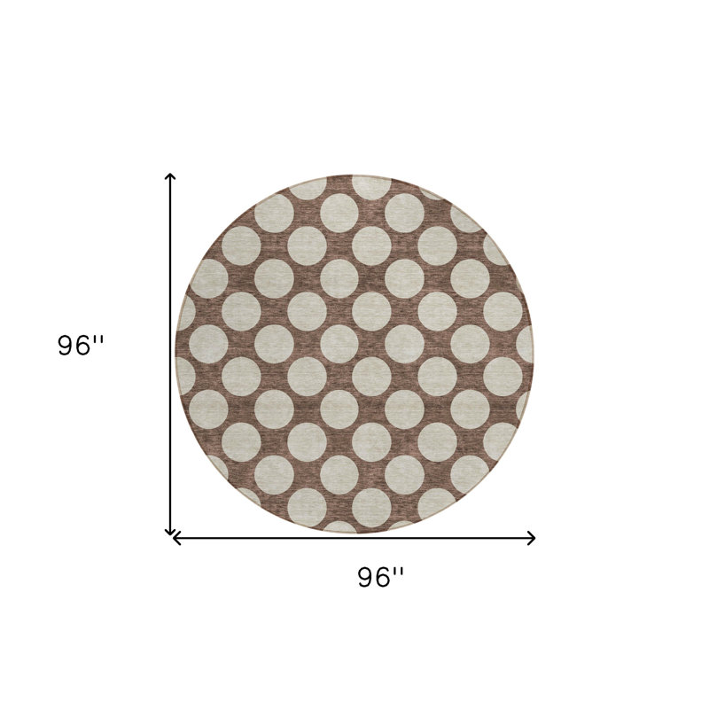 Tapis rond lavable à pois 8 po brun et beige