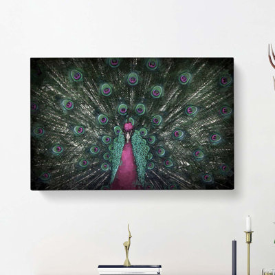 Mesmerising Pink And Green Peacock - Wrapped Canvas