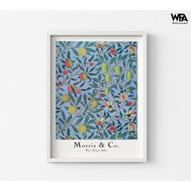 Quatre fruits par William Morris, cadeau de maman amande, décor de cuisine biologique, impression de table de salle à manger bleue
