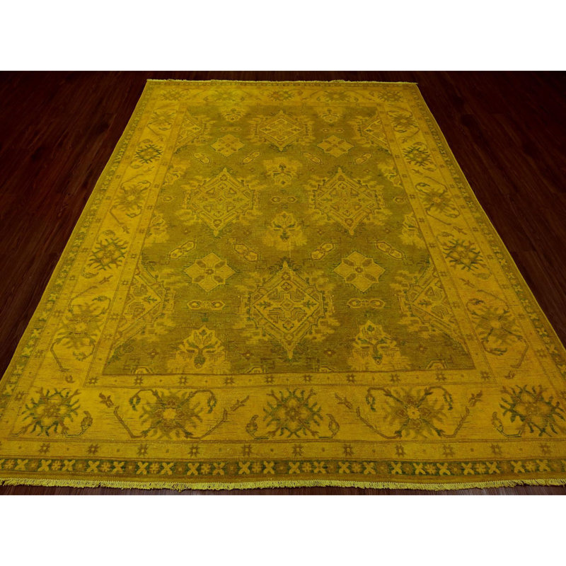 Tapis doré en laine noué à la main 7 pi 6 po x 9 pi 5 po CA2E6BF8D11949649497C4DA21751F04